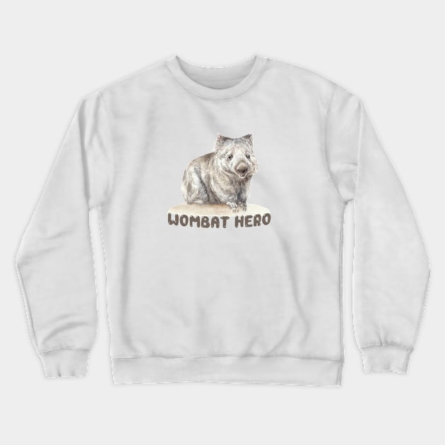 Wombat Hero Watercolor Illustration Crewneck Sweatshirt by wanderinglaur